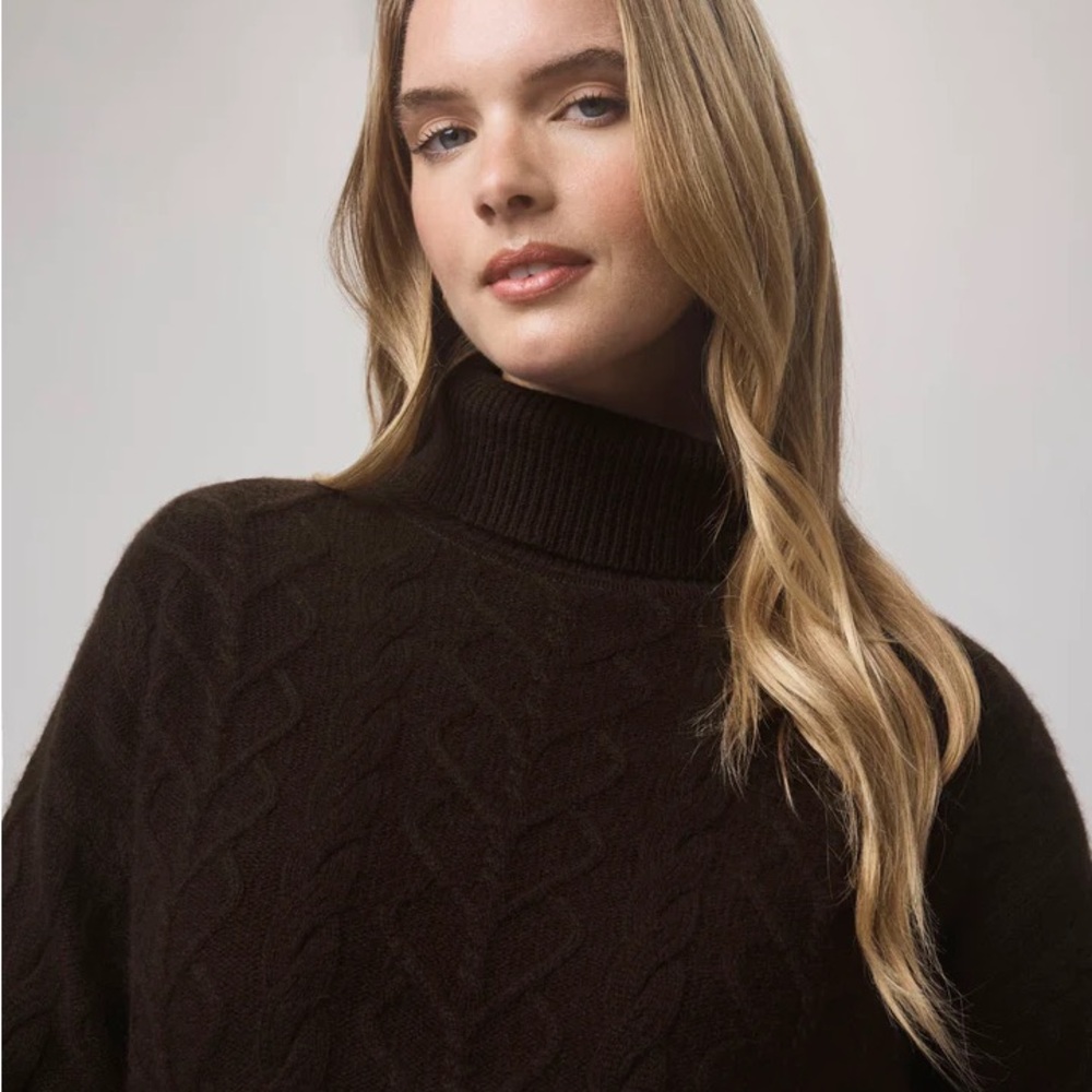 NEW SPLENDID Charlotte Cashmere Turtleneck Cable Sweater Chocolate Brown XS $298